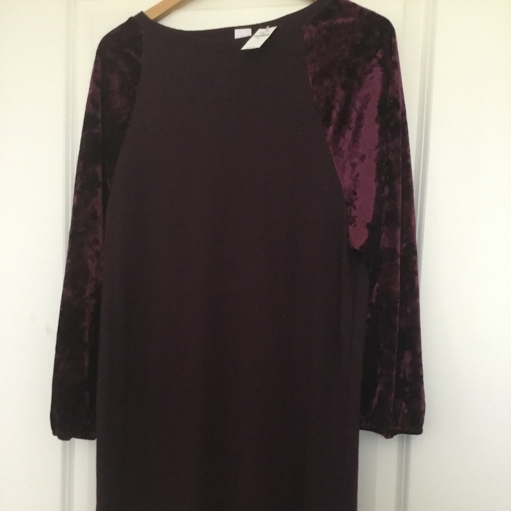 NWT Gap Velvet Baseball sleeve dress Plum MED TALL